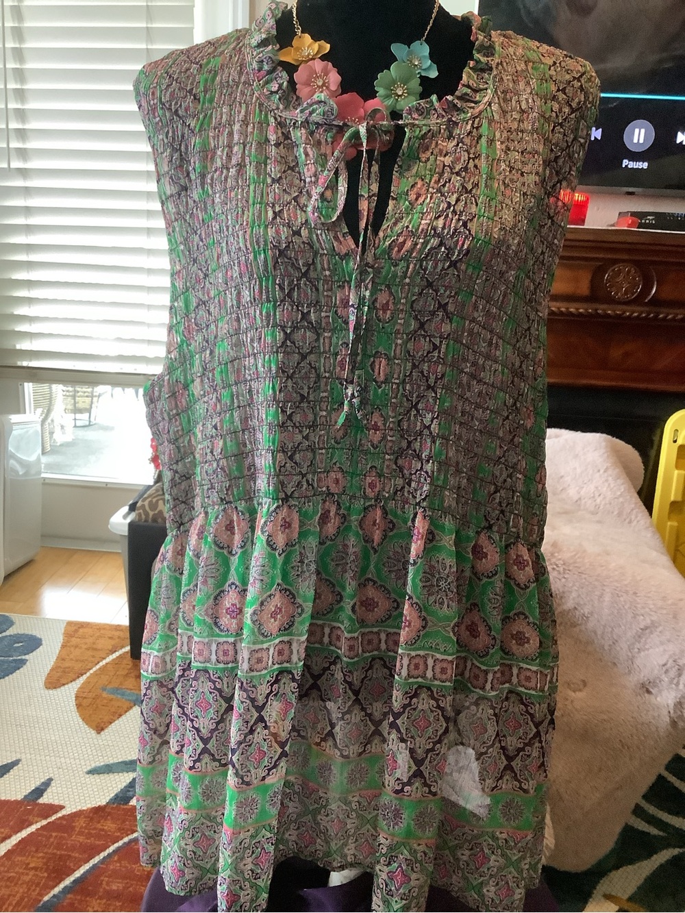 LOWEST 🌺 Rose & Olive 3X BOHO PEASANT SMOCKED BODICE GAUZE TOP - Picture 6 of 13